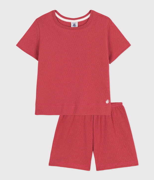 Pyjacourt uni en coton ajour&eacute; petite fille rose