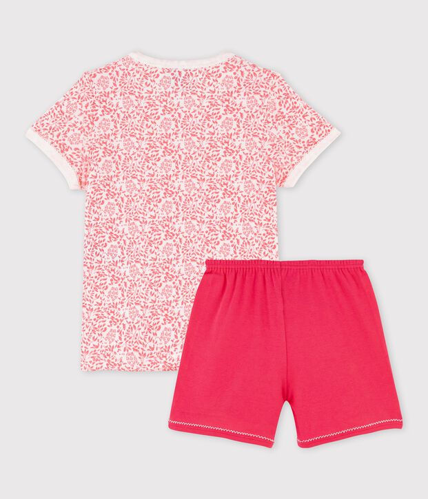 Pyjacourt imprim&eacute; fleuri rose petite fille en coton blanc/rose