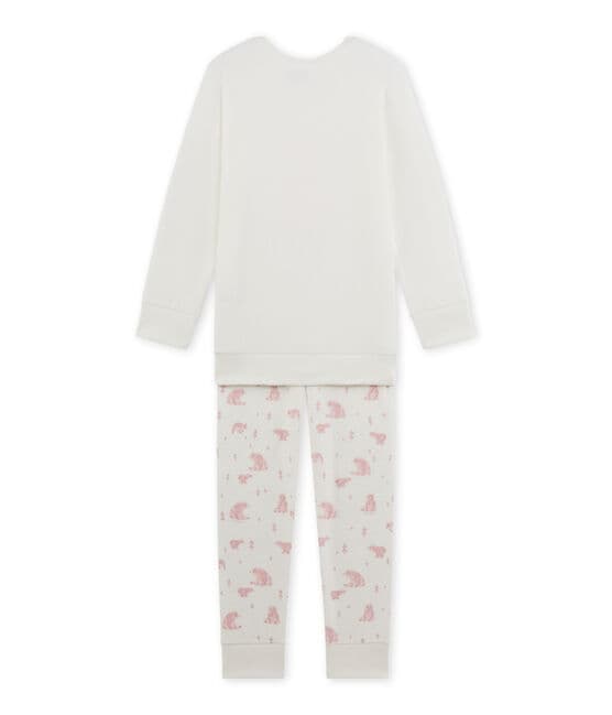 Pyjama fille en bouclette éponge blanc LAIT/rose VIENNE/ MULTICO