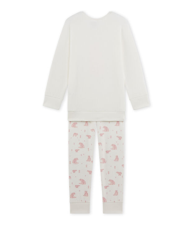 Pyjama fille en bouclette &eacute;ponge blanc/rose/multicouleur