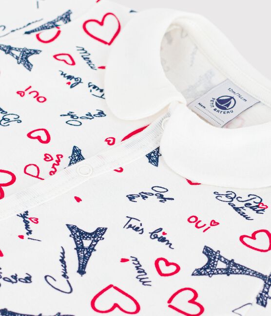 Combinaison courte bébé en coton à col imprimé Paris blanc MARSHMALLOW/blanc MULTICO