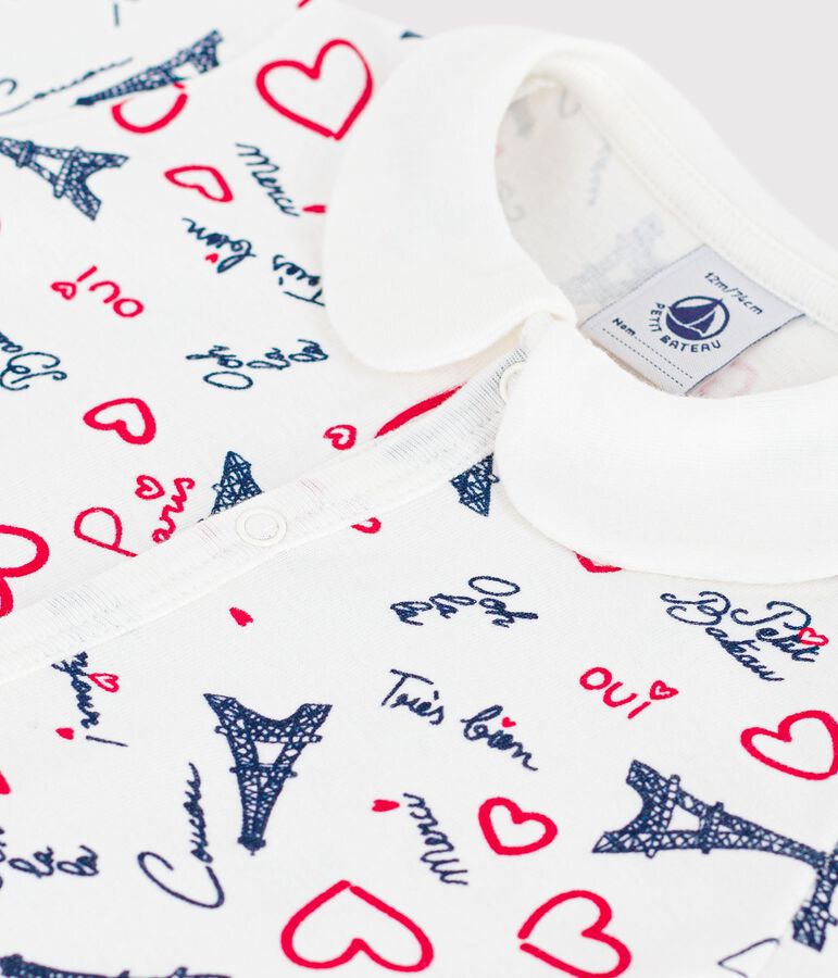 Combinaison courte b&eacute;b&eacute; en coton &agrave; col imprim&eacute; Paris blanc MARSHMALLOW/blanc MULTICO