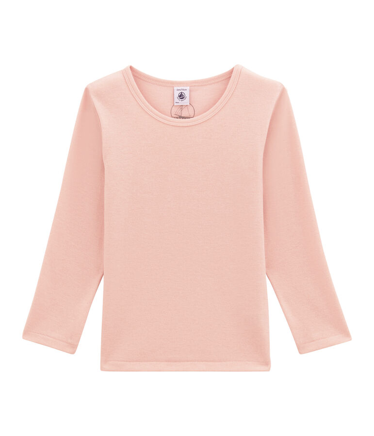 tee-shirt manches longues petite fille en laine et coton rose