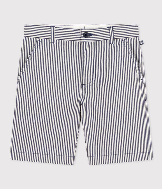 Bermuda en toile de coton rayé enfant garçon bleu MEDIEVAL/blanc MARSHMALLOW