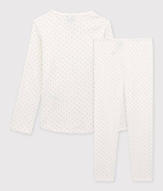 Pyjama ajouré à pois petit fille en coton biologique blanc MARSHMALLOW/ POLOCHON