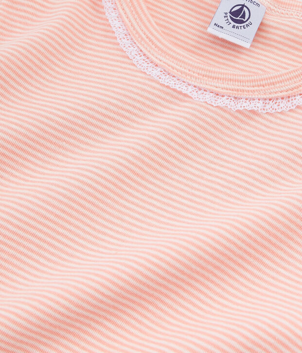 Pyjama &agrave; manches courtes petite fille en c&ocirc;te rose/blanc