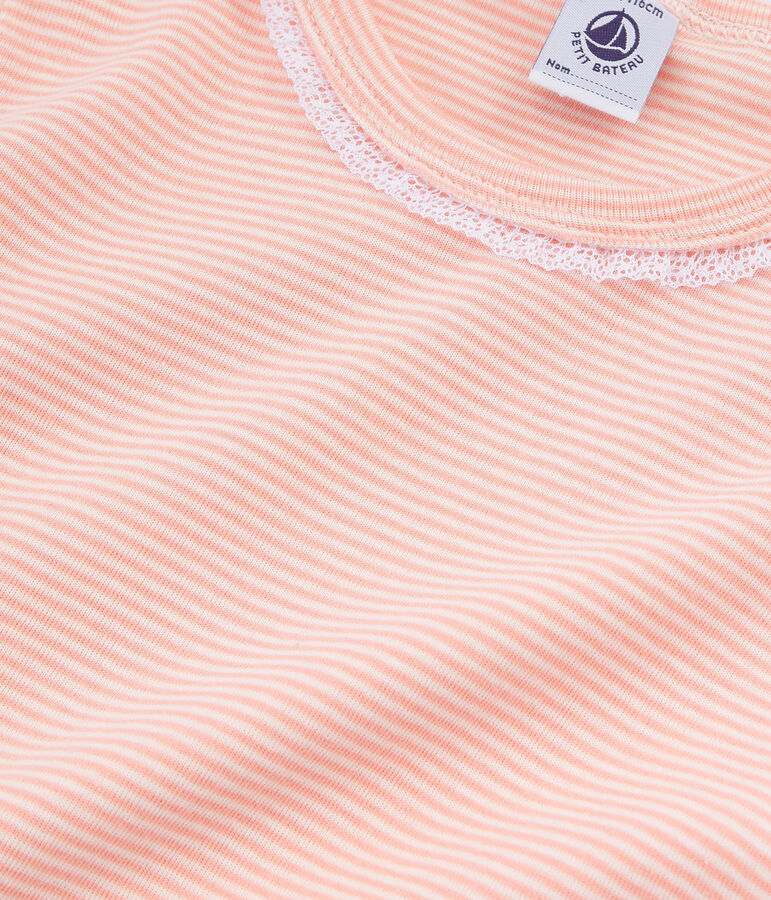 Pyjama &agrave; manches courtes petite fille en c&ocirc;te rose/blanc