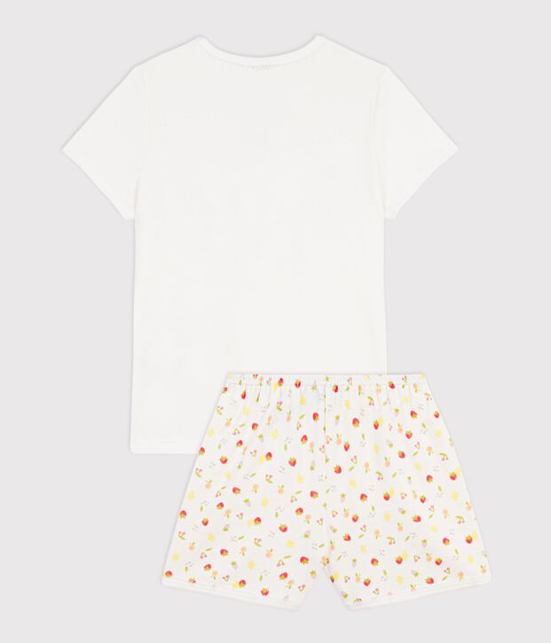 Pyjama short enfant en coton imprim&eacute; fruits blanc/multicouleur