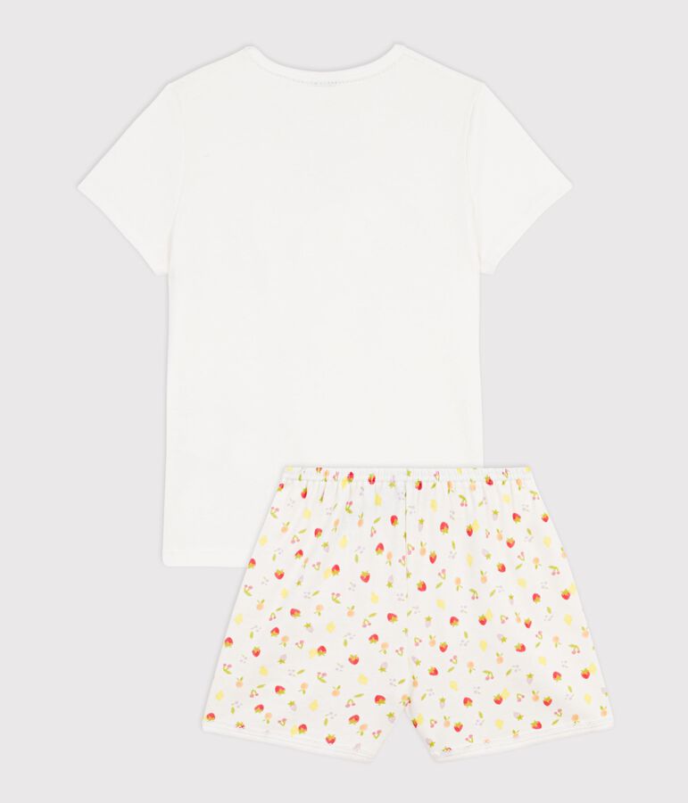Pyjama short enfant en coton imprim&eacute; fruits blanc MARSHMALLOW/blanc MULTICO