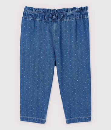 Pantalon en denim clair à pois bébé fille