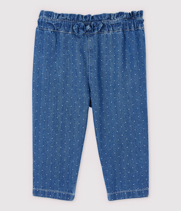 Pantalon en denim clair &agrave; pois b&eacute;b&eacute; fille bleu