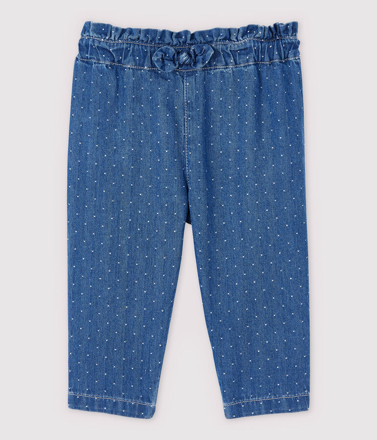 Pantalon en denim clair &agrave; pois b&eacute;b&eacute; fille bleu