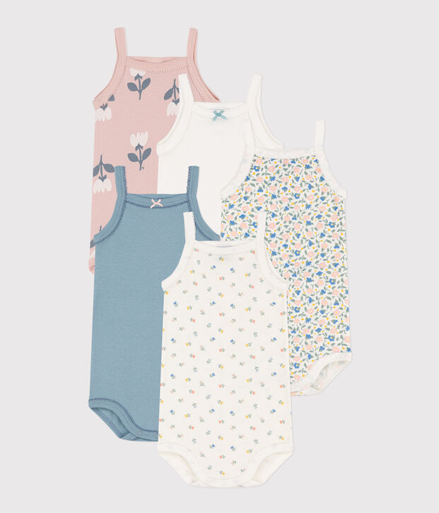 Lot de 5 bodies bretelles fleurs en coton multicouleur