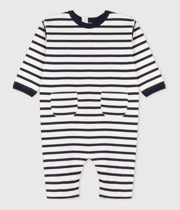 PETIT BATEAU - Combinaison bébé rayée marinière en jersey épais