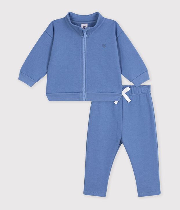 Ensemble sweatshirt et pantalon b&eacute;b&eacute; en coton uni bleu