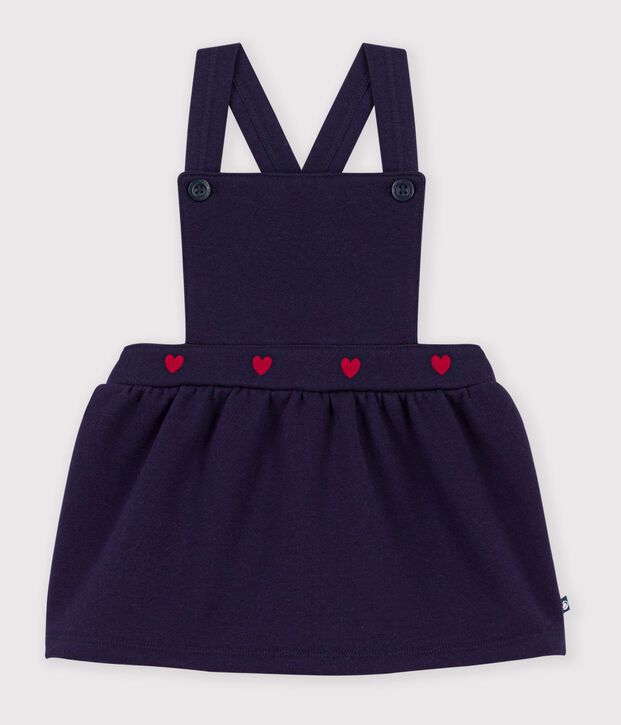 Robe b&eacute;b&eacute; en coton sans manches et broderies c&oelig;urs bleu marine