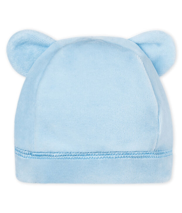 Bonnet naissance b&eacute;b&eacute; mixte velours bleu clair