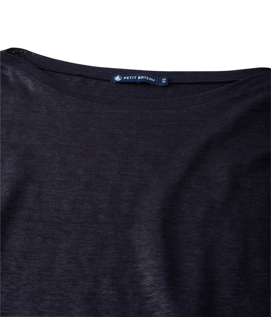 T-shirt femme manches longues en lin laqué bleu SMOKING/bleu BRILLANT