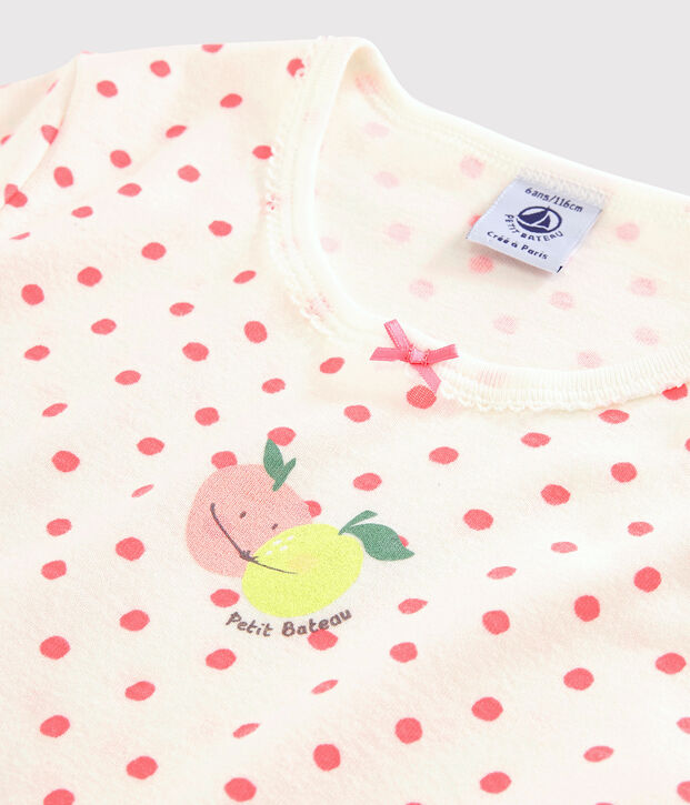 Chemise de nuit &agrave; pois roses petite fille en coton blanc/rose