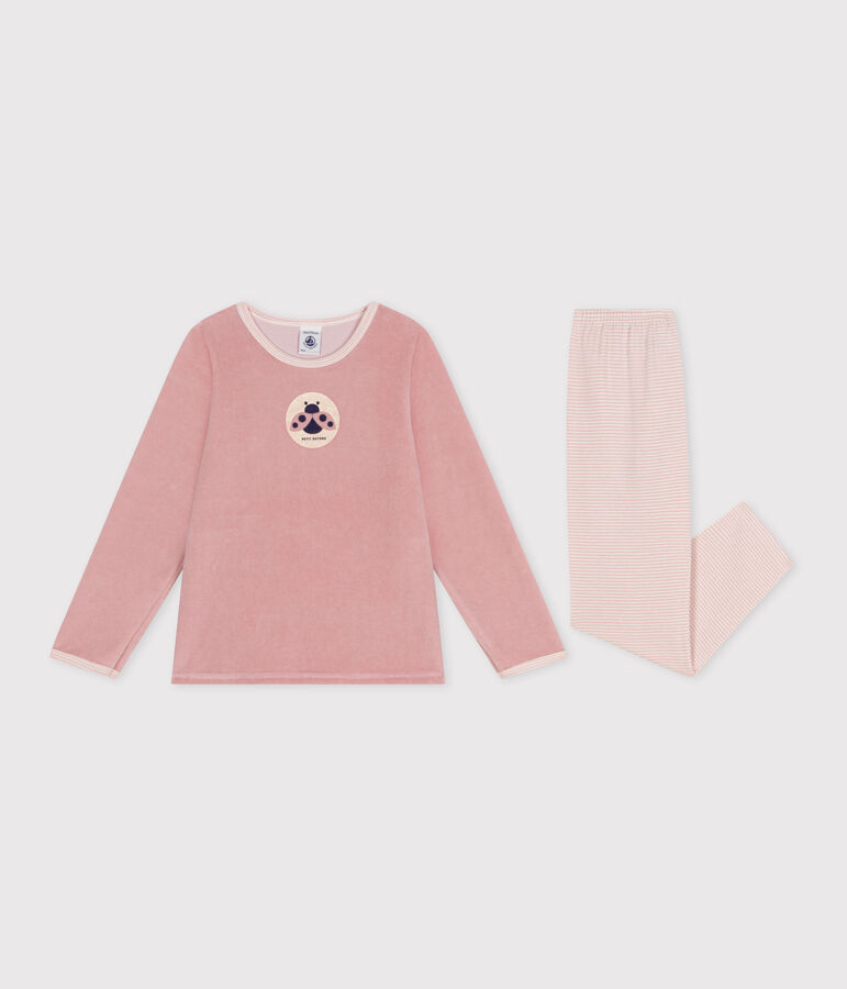 Pyjama enfant en velours manches longues rose/multicouleur
