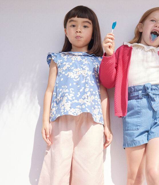 Blouse en popeline imprimée enfant fille bleu BEACH/ MULTICO