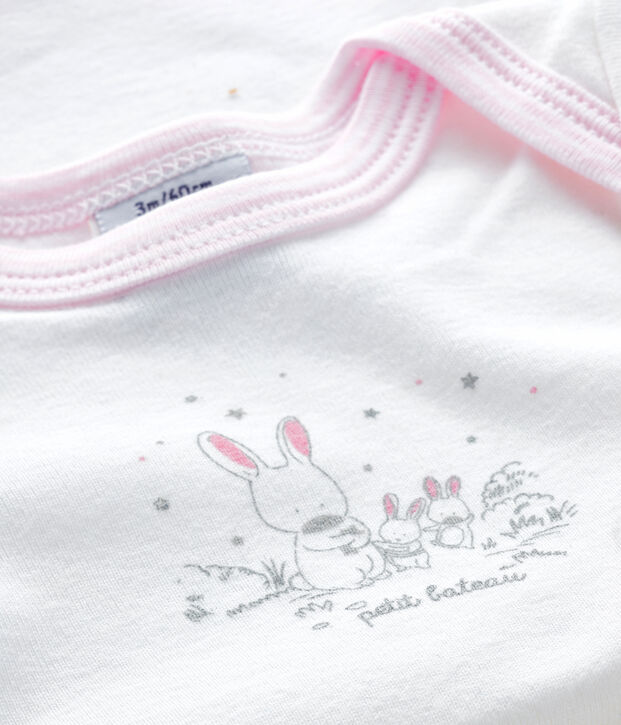 Body manches courtes b&eacute;b&eacute; fille blanc/rose