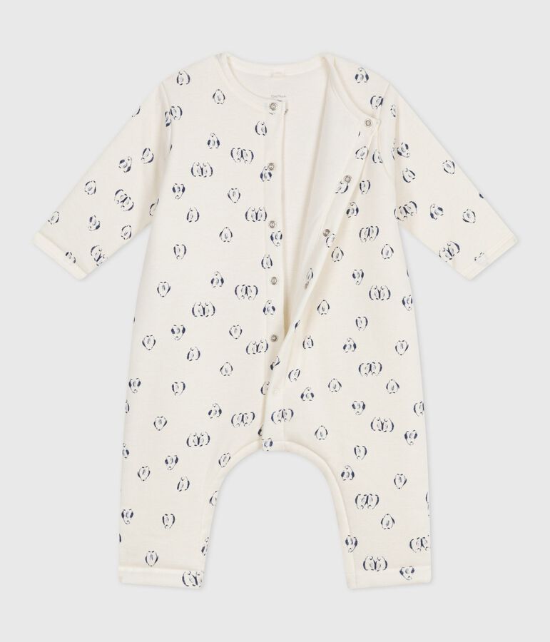 Combinaison ouatin&eacute;e b&eacute;b&eacute; en coton, imprim&eacute; pingouins bleu MILK/ SOIR