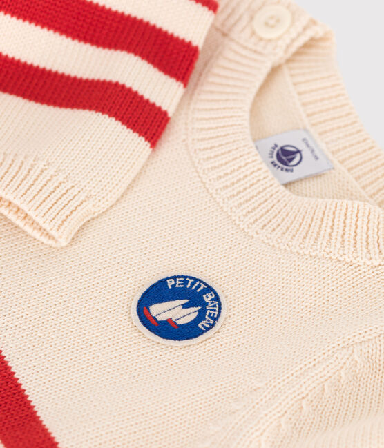 Pull bébé en coton à rayures placées et badge à la poitrine rouge AVALANCHE/ AURORA