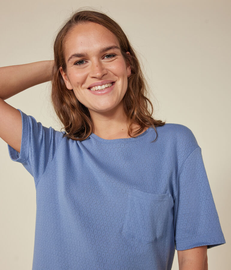 Chemise de nuit en coton ajour&eacute; femme bleu BEACH