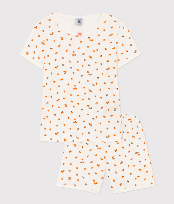 Pyjacourt orangettes coton petite fille blanc MARSHMALLOW/blanc MULTICO