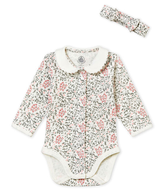 Body à col manches longues et bandeau bébé fille imprimé blanc MARSHMALLOW/blanc MULTICO