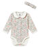 Body à col manches longues et bandeau bébé fille imprimé blanc MARSHMALLOW/blanc MULTICO