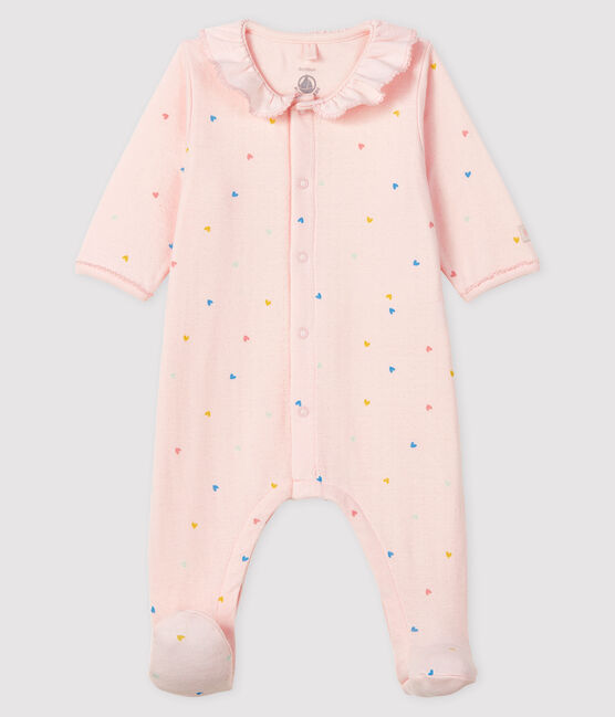 Dors-bien rose à cœurs bébé fille en tubique rose FLEUR/blanc MULTICO