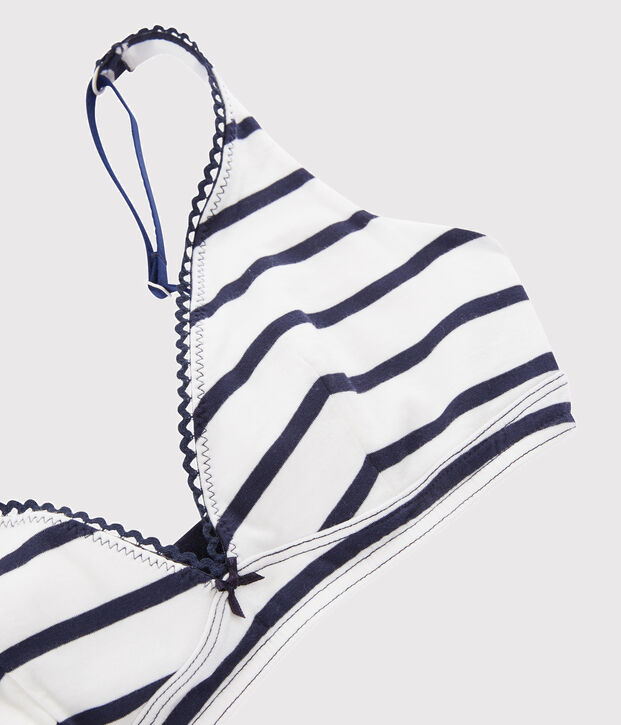 Soutien-gorge en coton stretch Femme blanc/bleu