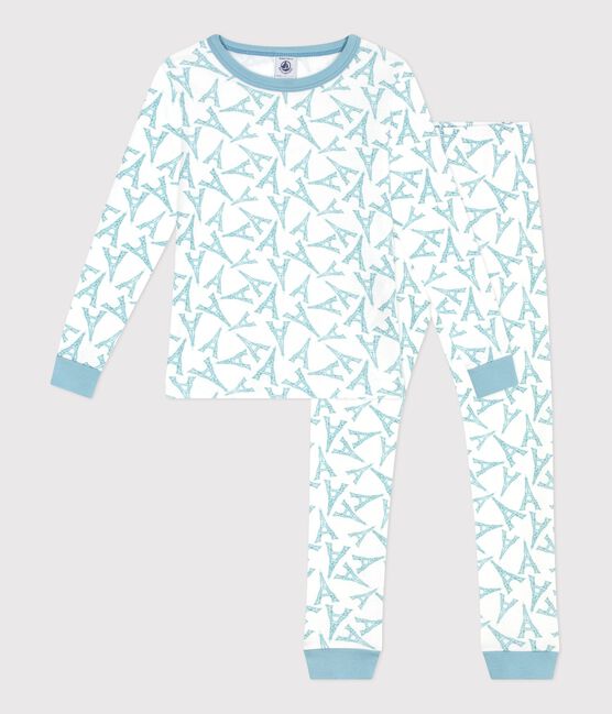 Pyjama très ajusté enfant en coton imprimé Tour Eiffel MARSHMALLOW/ MIMI/ MULTICO