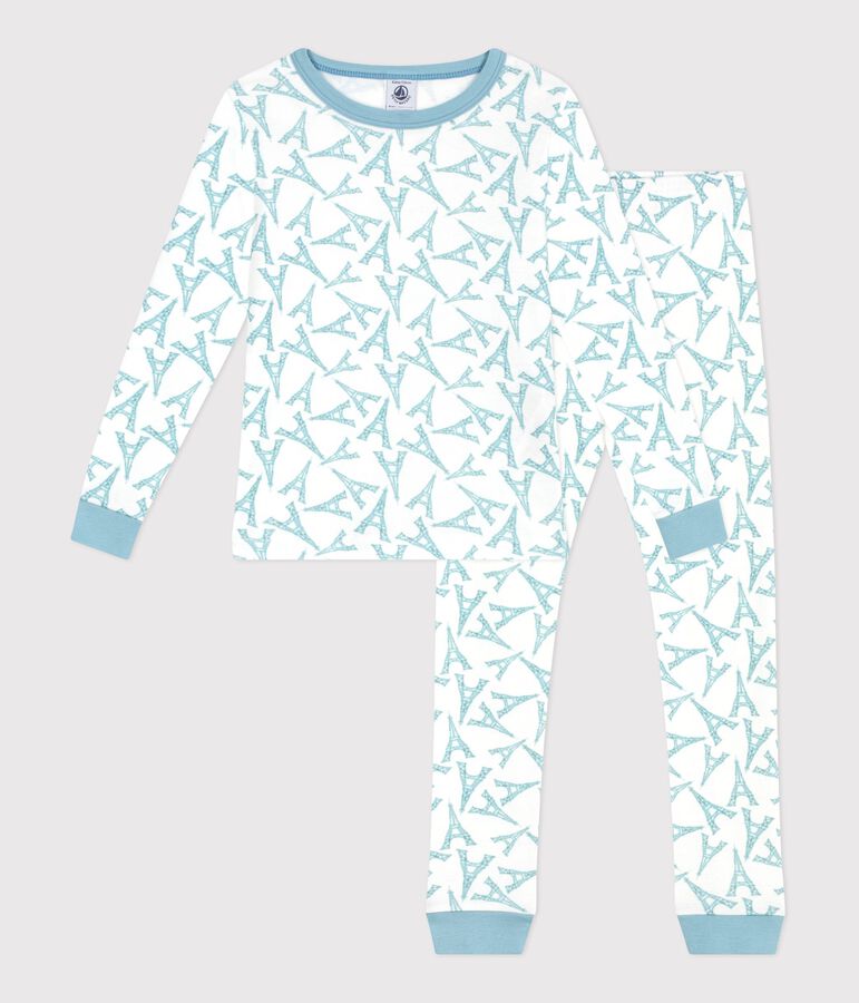 Pyjama tr&egrave;s ajust&eacute; enfant en coton imprim&eacute; Tour Eiffel MARSHMALLOW/ MIMI/ MULTICO