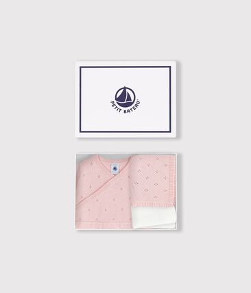 Ensemble cadeau bébé beguin, barboteuse et collant en tricot