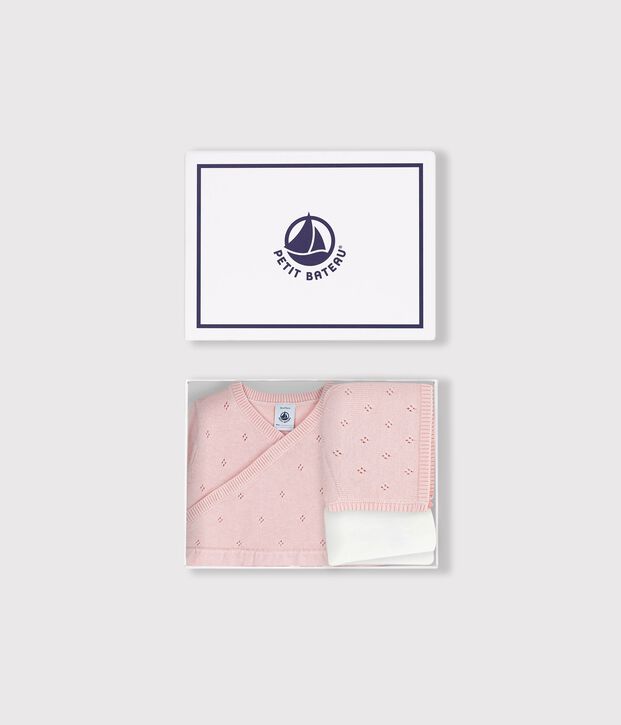 Ensemble cadeau b&eacute;b&eacute; beguin, barboteuse et collant en tricot multicouleur