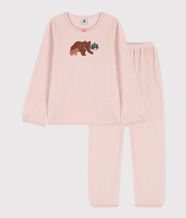 Pyjama petite fille en velours rose