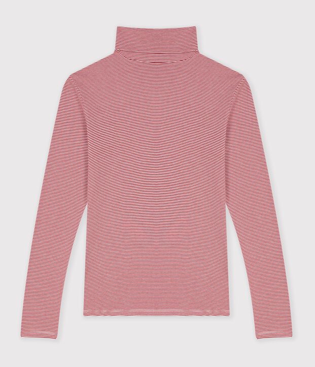 Sous-pull femme en coton &agrave; rayures rouge/blanc