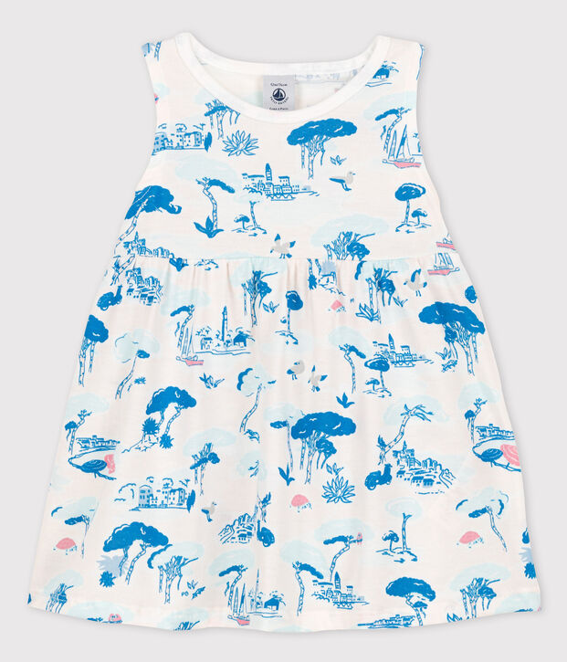 Robe imprim&eacute;e sans manches en jersey b&eacute;b&eacute; fille blanc/multicouleur