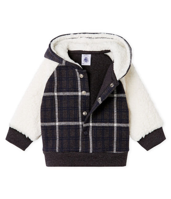 Sweatshirt à capuche bébé garçon en maille à carreaux et sherpa moutonnée noir CITY/blanc MULTICO CN