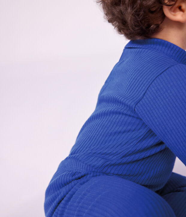 Body b&eacute;b&eacute; col roul&eacute; en coton uni bleu