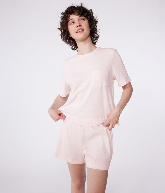 Pyjama short femme en coton manches courtes rose FLEUR