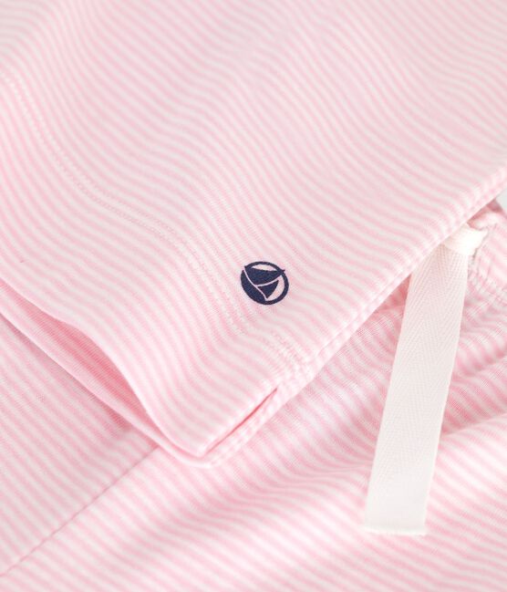Pyjama enfant en coton manches courtes jambes larges à rayures rose MARQUISE/ MARSHMALLOW