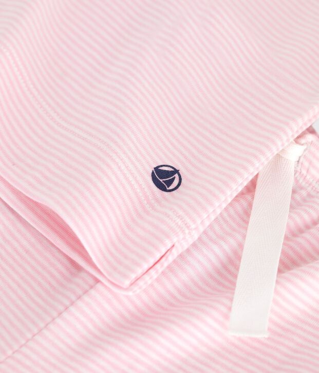 Pyjama enfant en coton manches courtes jambes larges &agrave; rayures rose/blanc
