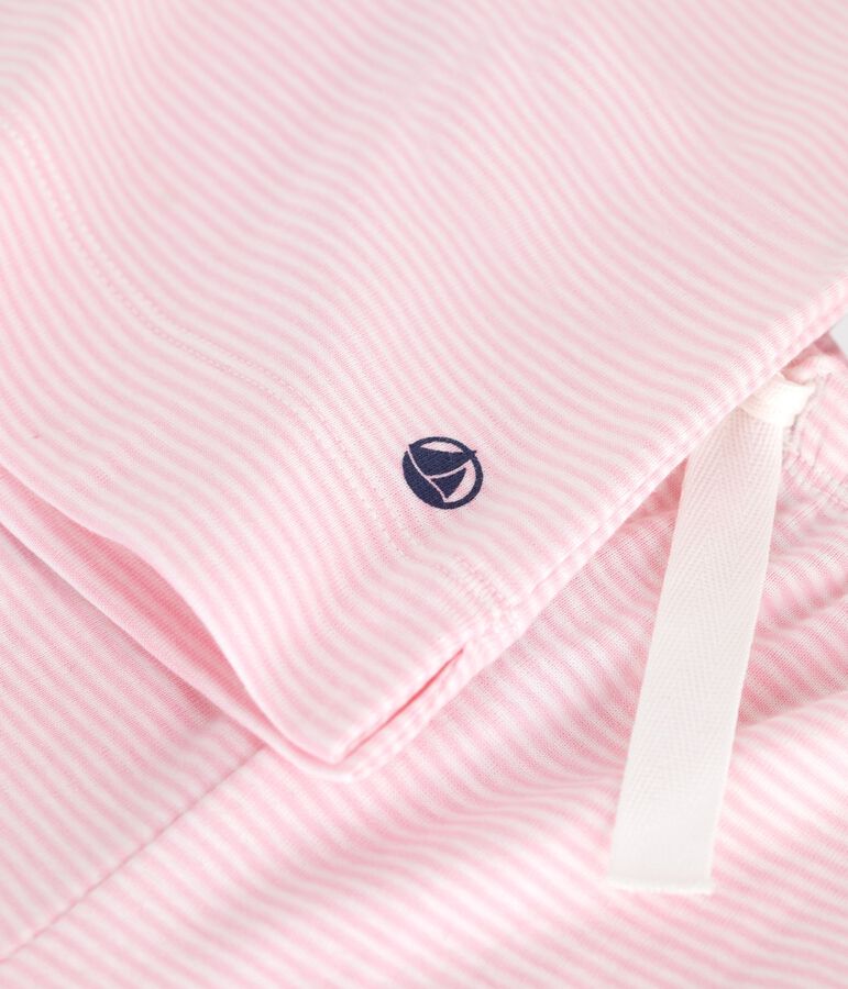Pyjama enfant en coton manches courtes jambes larges &agrave; rayures rose MARQUISE/ MARSHMALLOW