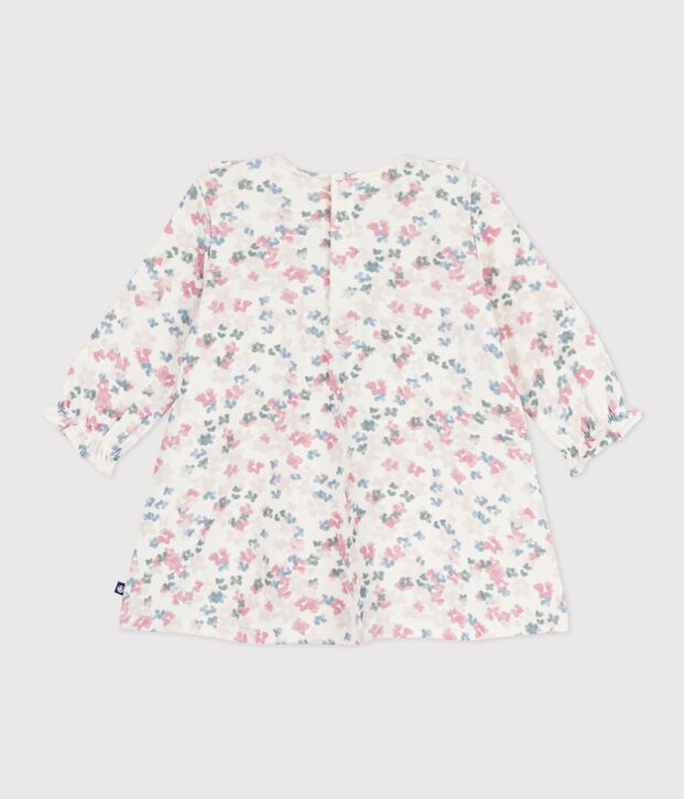Robe b&eacute;b&eacute; en coton manches longues imprim&eacute;e fleurs &eacute;cru/multicouleur