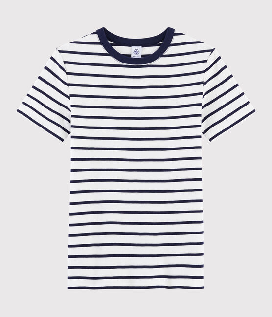 T-shirt iconique col rond Femme blanc MARSHMALLOW/bleu SMOKING