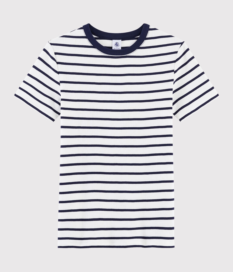 T-shirt iconique col rond Femme blanc MARSHMALLOW/bleu SMOKING